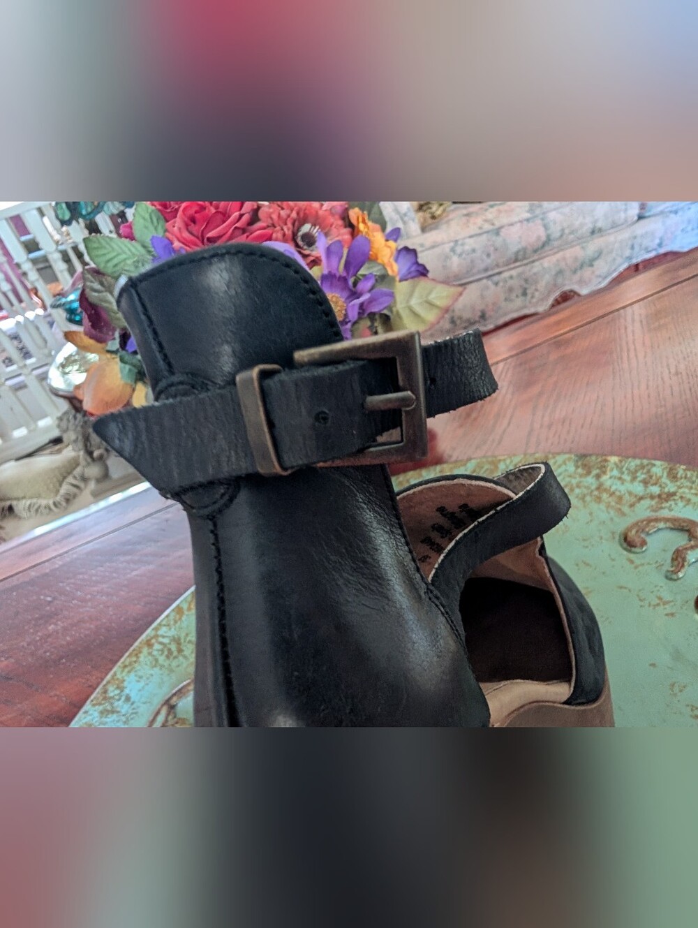 Free People Black Leather Platform Clogs with Wood-Effect Heel Size 39.5 - Picture 13 of 16